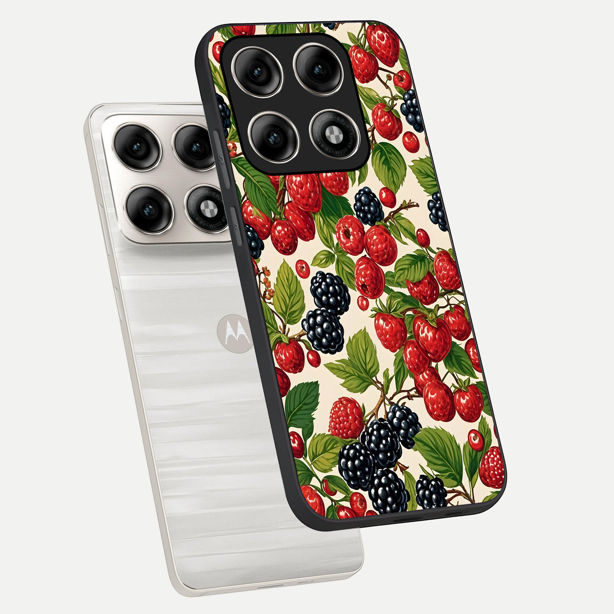 Mixed Berry Collage phone case For Moto Edge 70 Pro showing premium glass back cover with detailed artwork