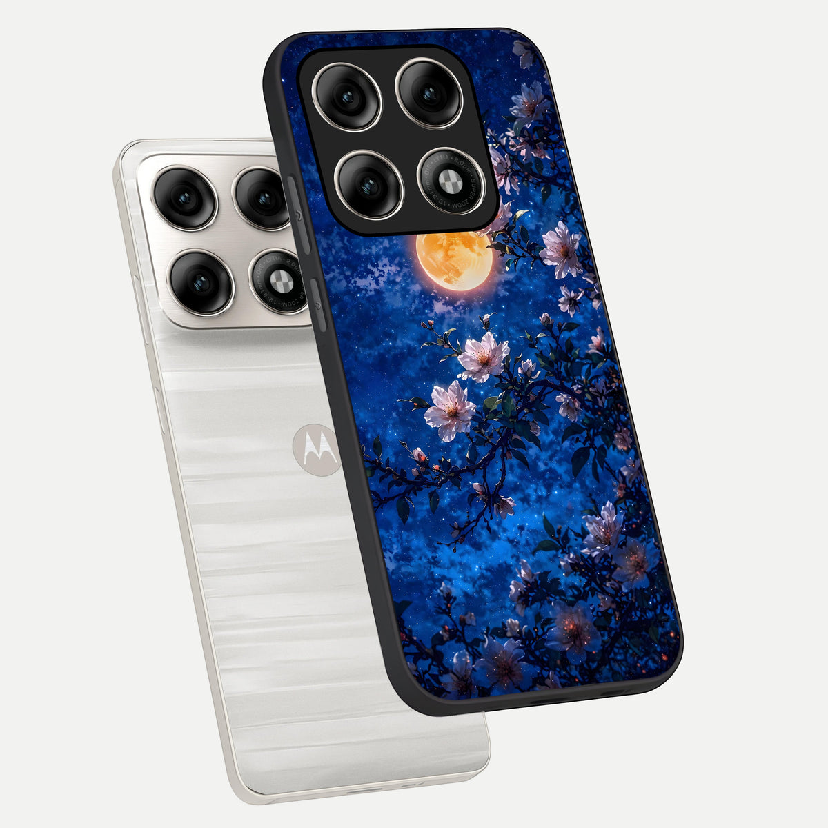  Moonlit Blossoms Night phone case For Moto Edge 70 Pro showing premium glass back cover with detailed artwork