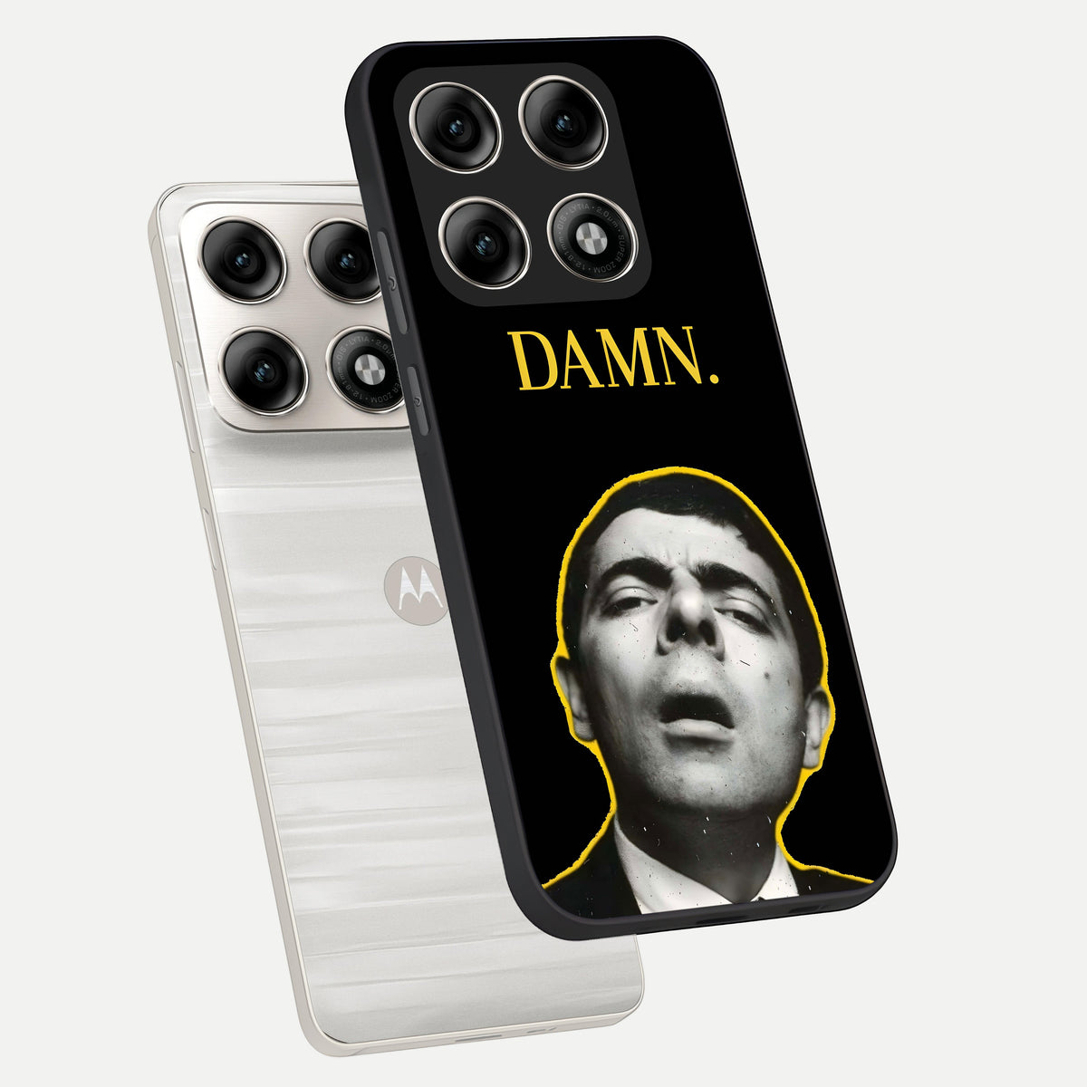  Mr Bean Damn phone case For Moto Edge 70 Pro showing premium glass back cover with detailed artwork