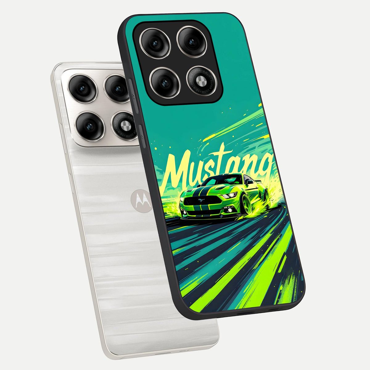  Mustang Bang phone case For Moto Edge 70 Pro showing premium glass back cover with detailed artwork