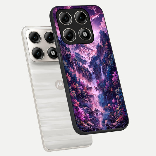  Mystic Cascade Peaks phone case For Moto Edge 70 Pro showing premium glass back cover with detailed artwork