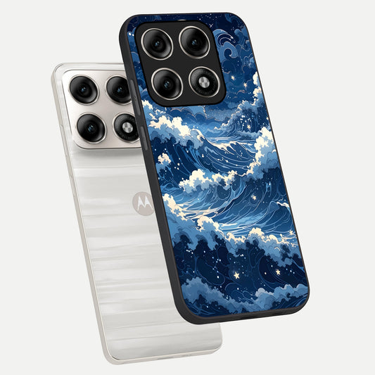  Ocean Moon Waves phone case For Moto Edge 70 Pro showing premium glass back cover with detailed artwork