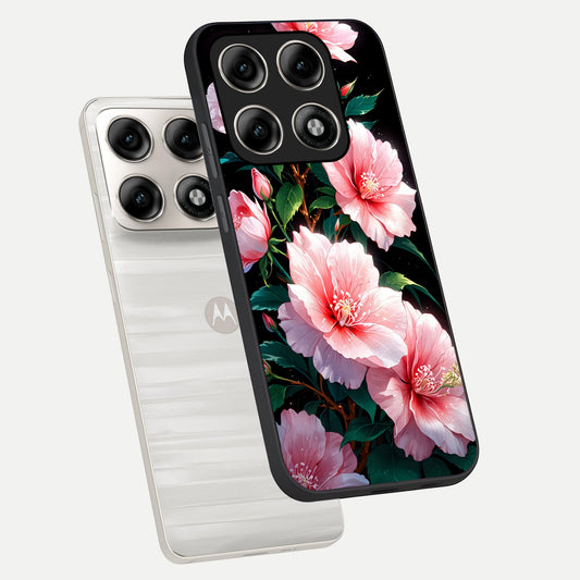  Peach Flower phone case For Moto Edge 70 Pro showing premium glass back cover with detailed artwork
