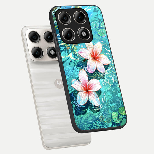  Pink Flowers in Water phone case For Moto Edge 70 Pro showing premium glass back cover with detailed artwork