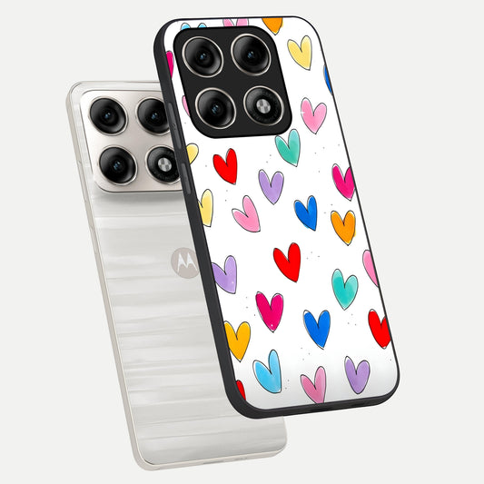  Playful Love Doodles phone case For Moto Edge 70 Pro showing premium glass back cover with detailed artwork