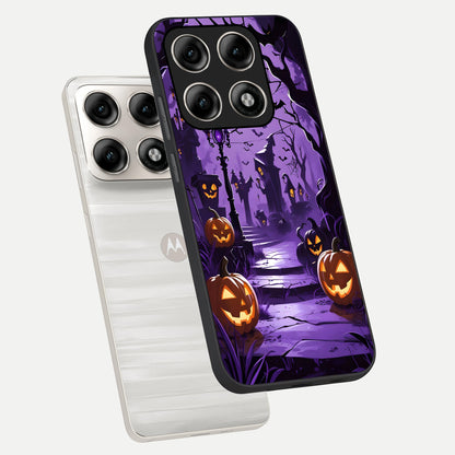  Pumpkin Patch Halloween phone case For Moto Edge 70 Pro showing premium glass back cover with detailed artwork