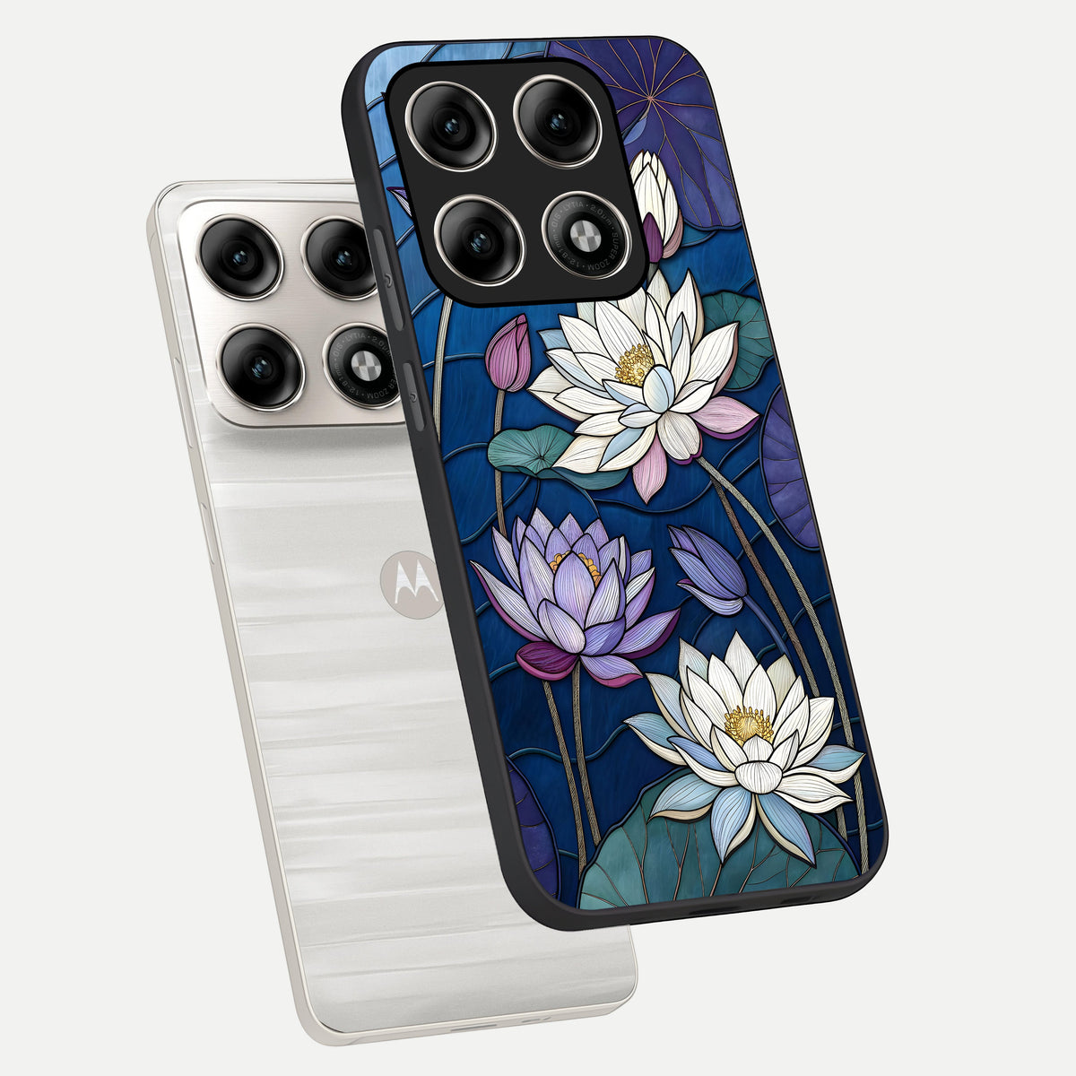  Purple Lotus Stained phone case For Moto Edge 70 Pro showing premium glass back cover with detailed artwork