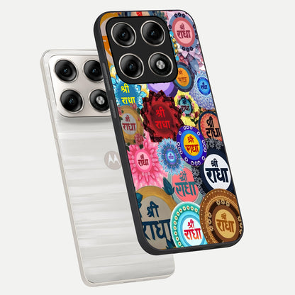  Radha Divine Bloom phone case For Moto Edge 70 Pro showing premium glass back cover with detailed artwork