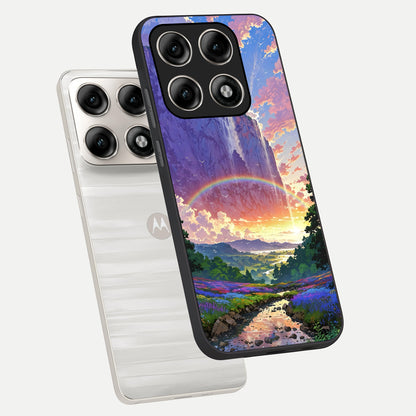  Rainbow Valley Dream phone case For Moto Edge 70 Pro showing premium glass back cover with detailed artwork