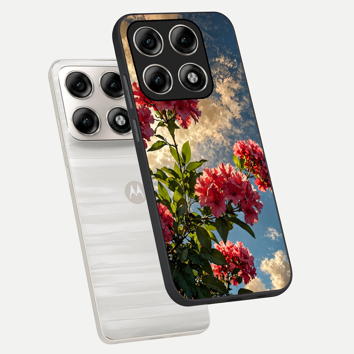  Red Bloom Skies phone case For Moto Edge 70 Pro showing premium glass back cover with detailed artwork