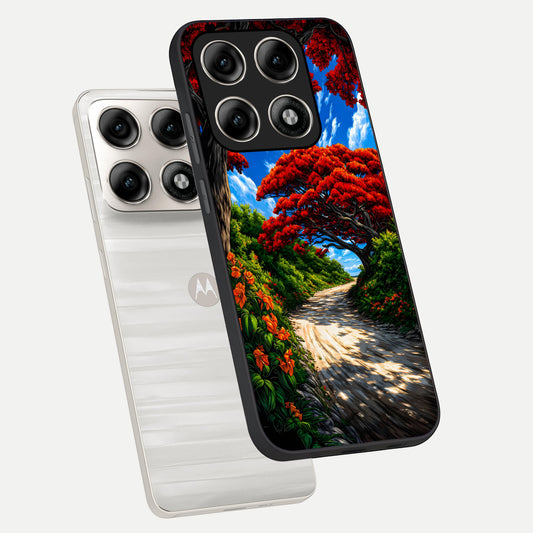  Red Trees Pathway phone case For Moto Edge 70 Pro showing premium glass back cover with detailed artwork