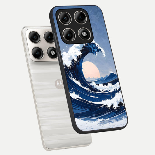  Rising Tide Power phone case For Moto Edge 70 Pro showing premium glass back cover with detailed artwork