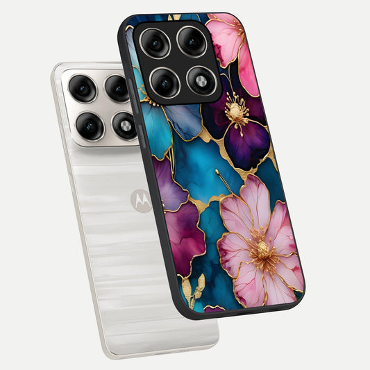  Sparkle Floral phone case For Moto Edge 70 Pro showing premium glass back cover with detailed artwork