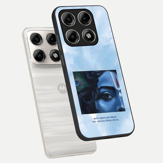  Spiritual Krishna phone case For Moto Edge 70 Pro showing premium glass back cover with detailed artwork