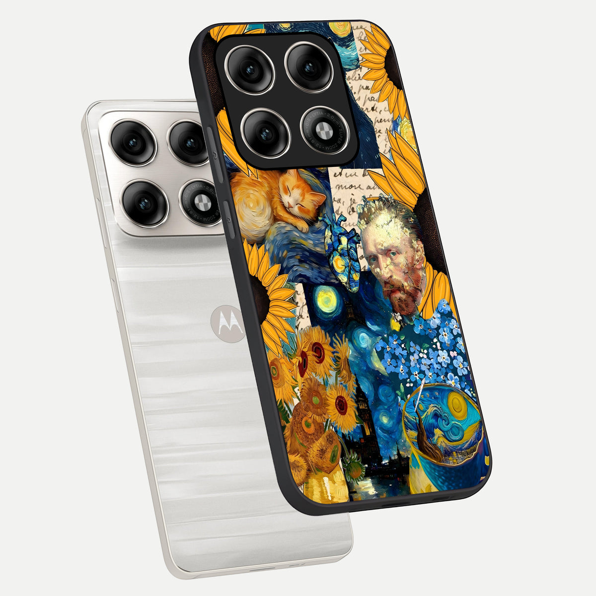  Sunflower Chic Mood Custom Name phone case For Moto Edge 70 Pro showing premium glass back cover with detailed artwork