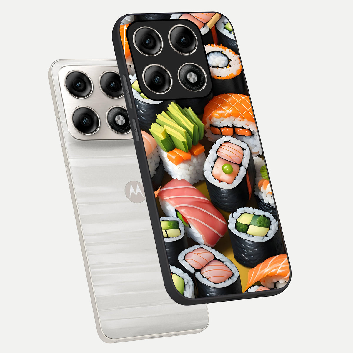  Sushi Food Pattern phone case For Moto Edge 70 Pro showing premium glass back cover with detailed artwork