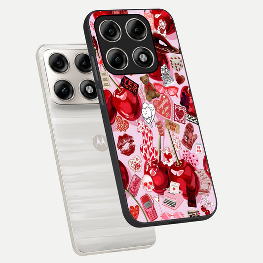  Sweet Cherry Chaos phone case For Moto Edge 70 Pro showing premium glass back cover with detailed artwork