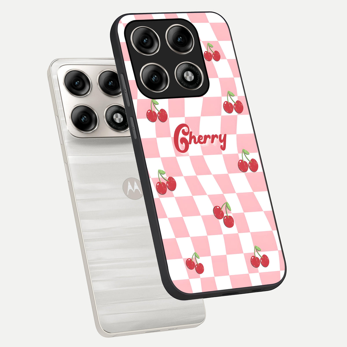  Sweet Cherry Vibes phone case For Moto Edge 70 Pro showing premium glass back cover with detailed artwork