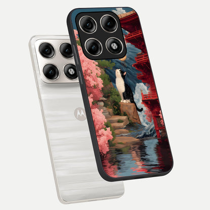  Temple Cat Scenery phone case For Moto Edge 70 Pro showing premium glass back cover with detailed artwork