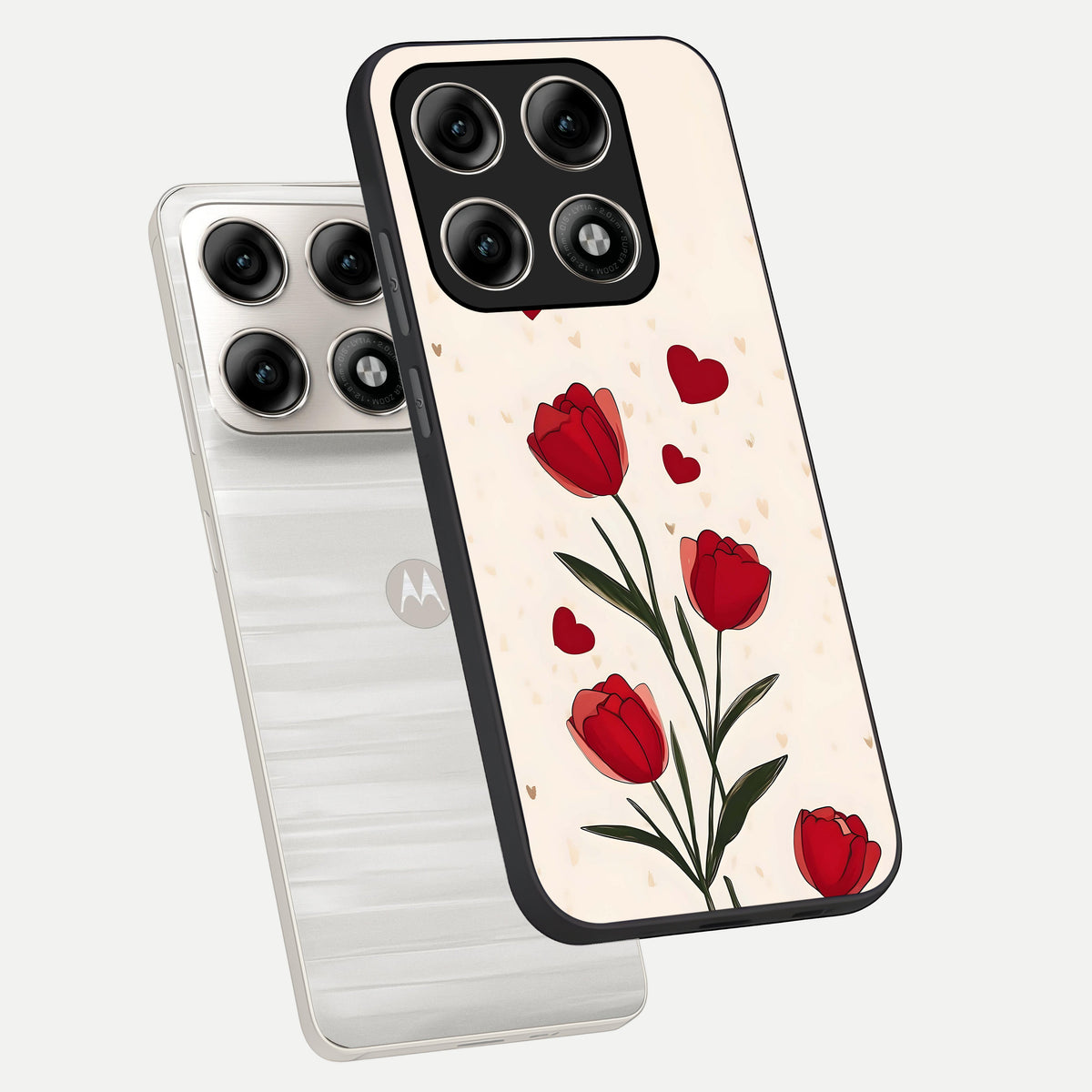  Tulip With Heart phone case For Moto Edge 70 Pro showing premium glass back cover with detailed artwork
