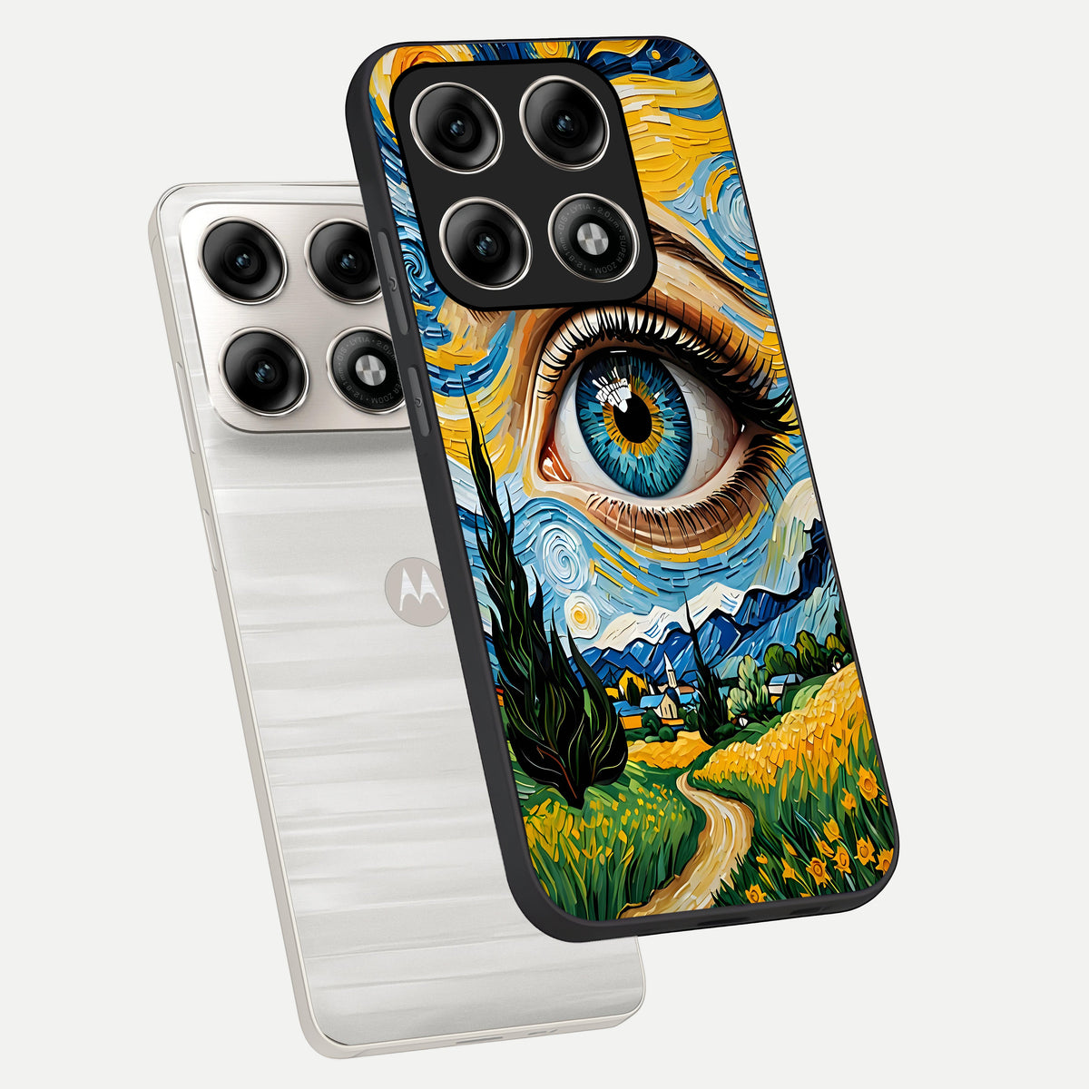  Van Gogh Eye phone case For Moto Edge 70 Pro showing premium glass back cover with detailed artwork