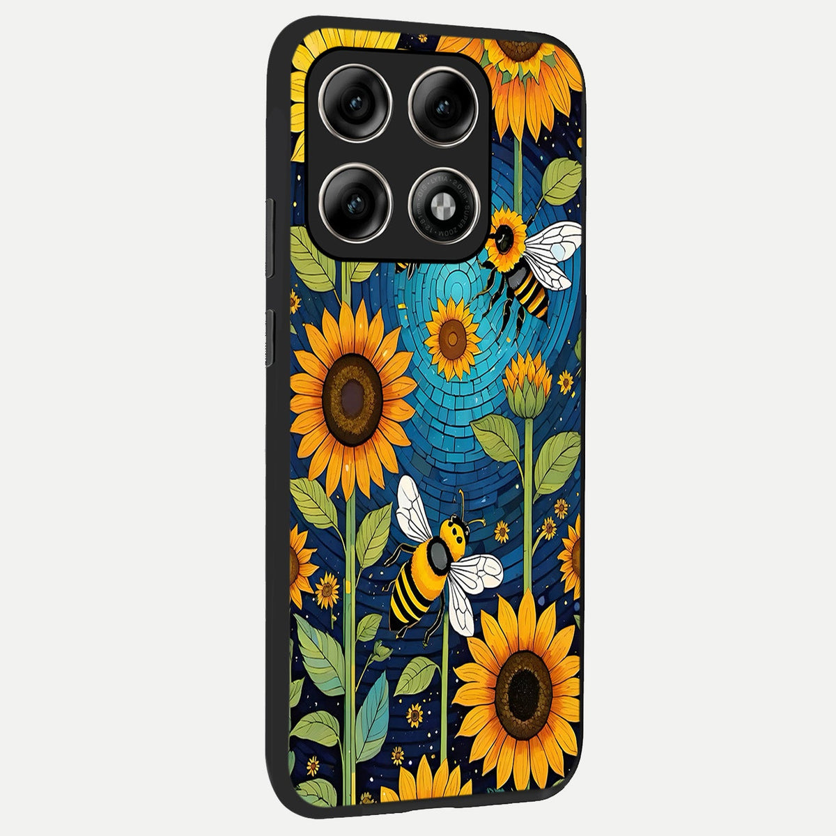  Bees And Sunflowers back cover For Moto Edge 70 Pro slim fit glass case with vibrant aesthetic design