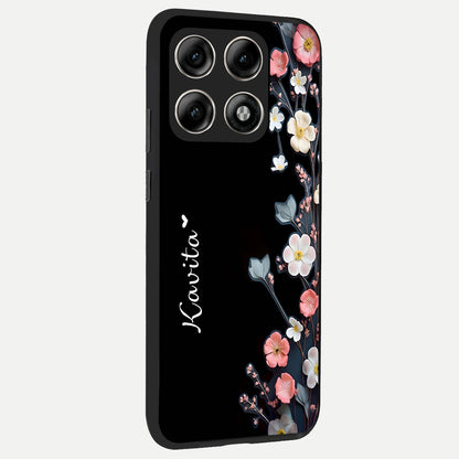  Black Elegance Floral Custom Name back cover For Moto Edge 70 Pro slim fit glass case with vibrant aesthetic design