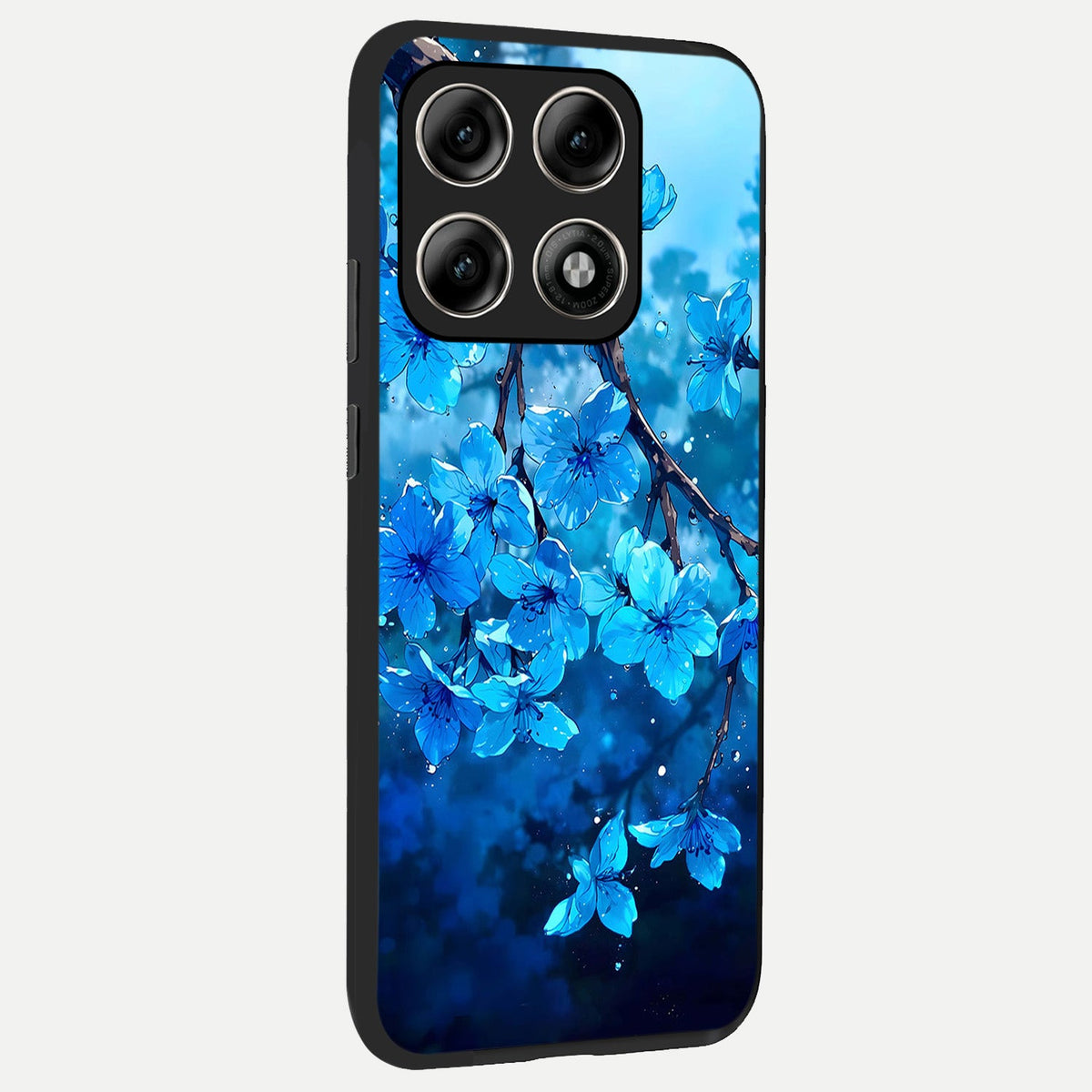  Blue Blossoms Branch back cover For Moto Edge 70 Pro slim fit glass case with vibrant aesthetic design