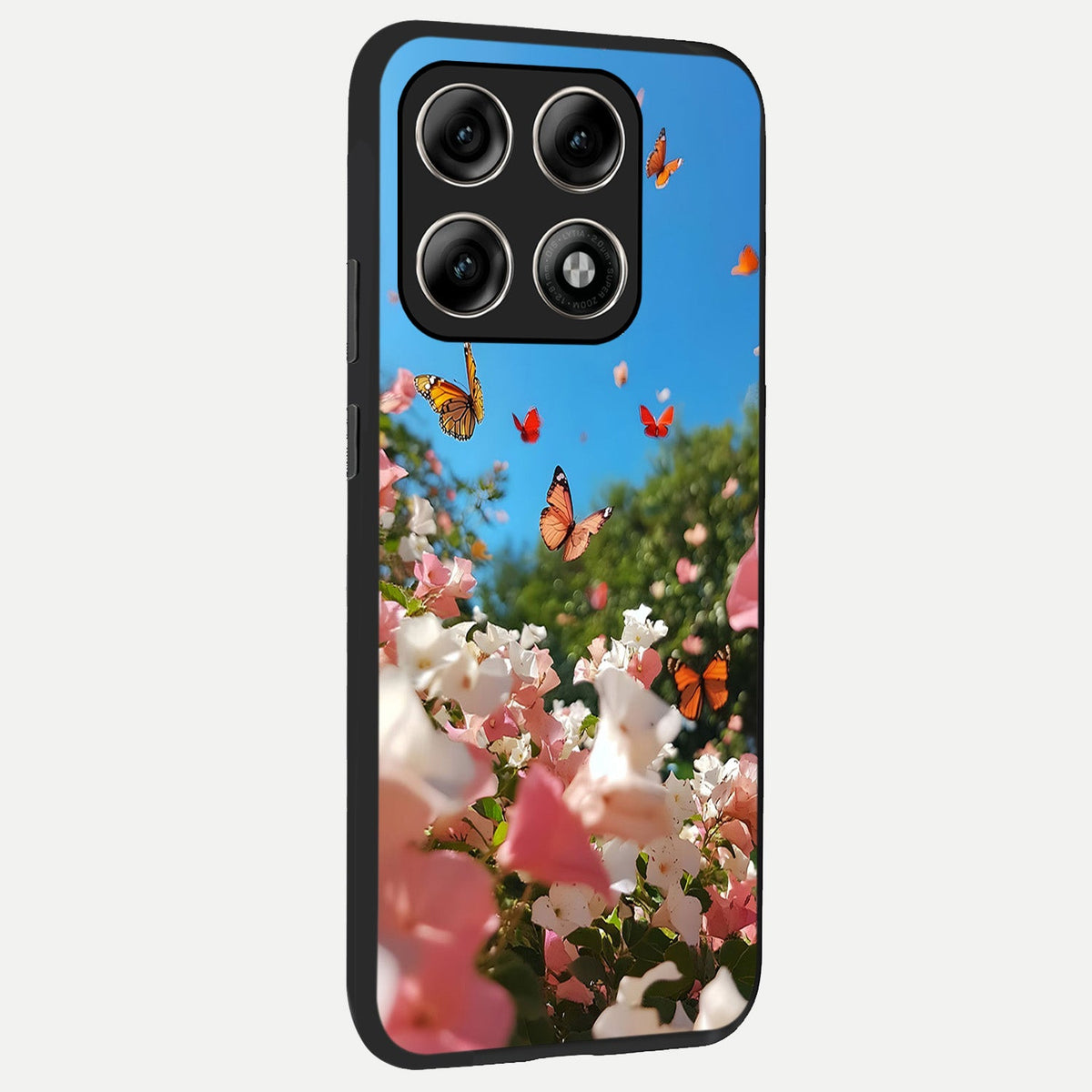  Butterflies In Bloom Sky back cover For Moto Edge 70 Pro slim fit glass case with vibrant aesthetic design