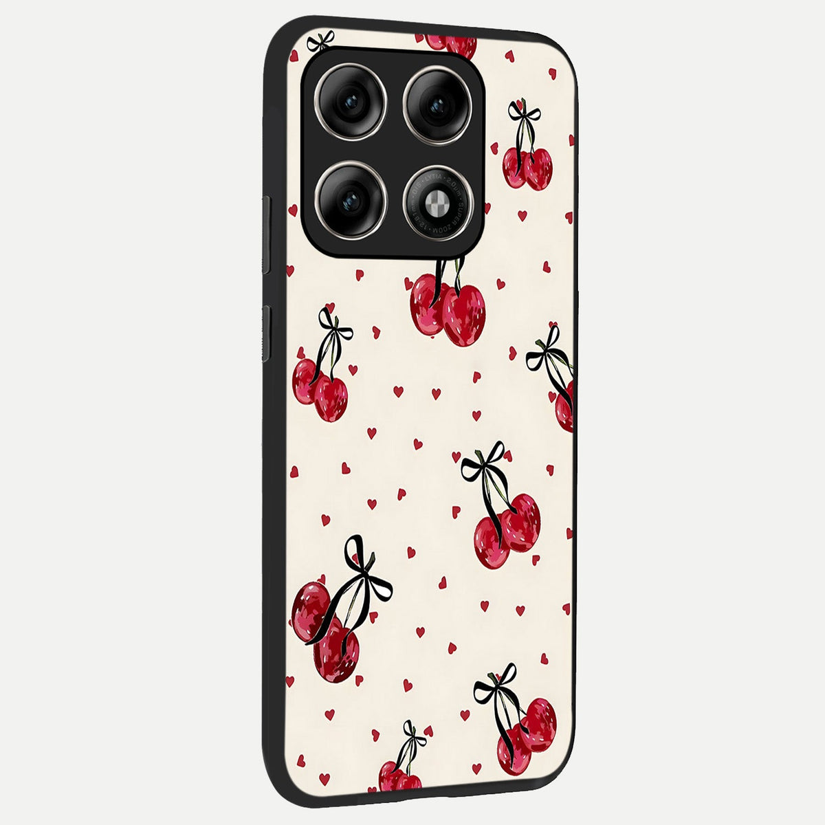  Cherry Heart Bow back cover For Moto Edge 70 Pro slim fit glass case with vibrant aesthetic design