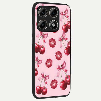  Cherry With Lips back cover For Moto Edge 70 Pro slim fit glass case with vibrant aesthetic design