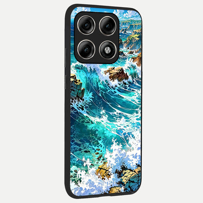  Coastal Blue Waves back cover For Moto Edge 70 Pro slim fit glass case with vibrant aesthetic design