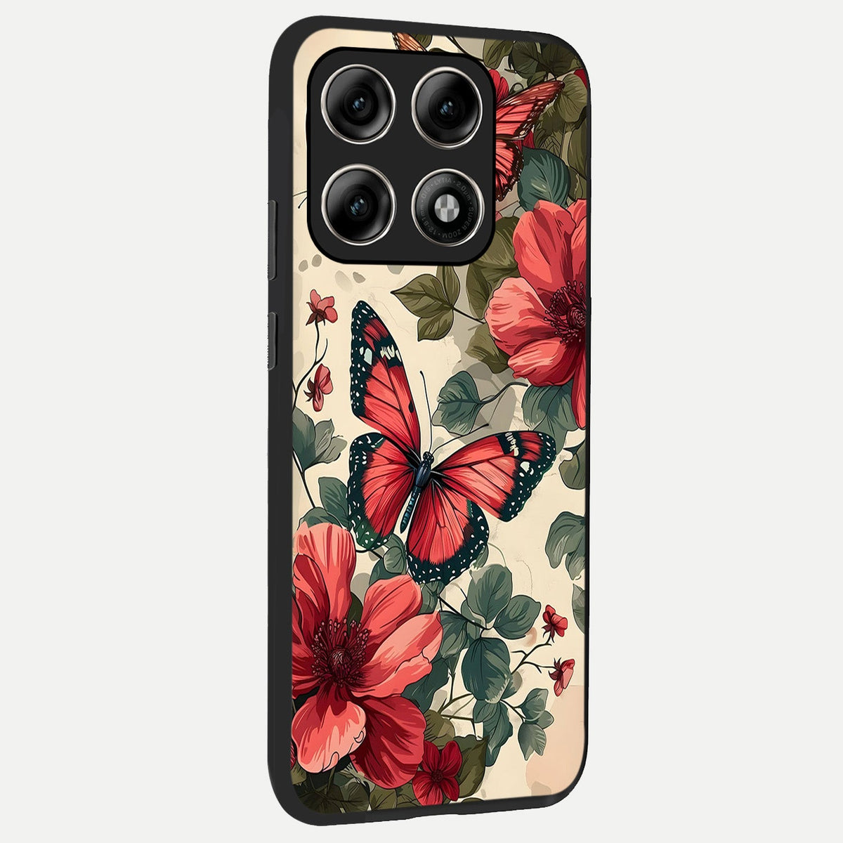  Crimson Butterfly Garden back cover For Moto Edge 70 Pro slim fit glass case with vibrant aesthetic design