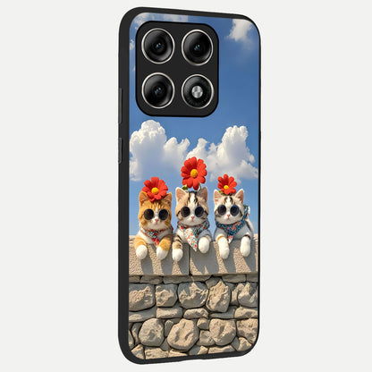  Floral Kitty Squad back cover For Moto Edge 70 Pro slim fit glass case with vibrant aesthetic design