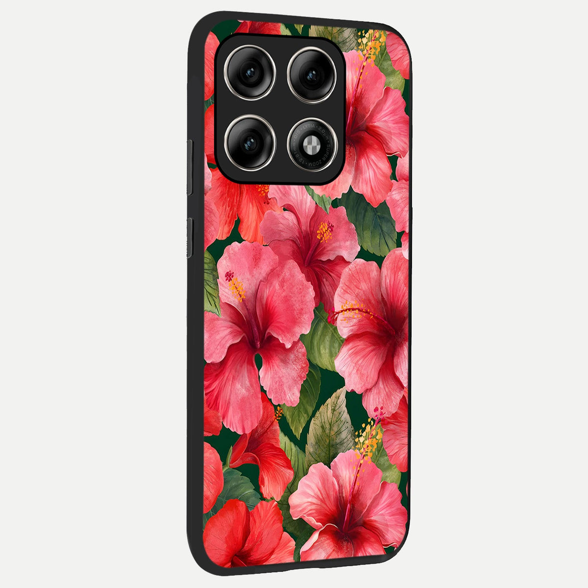  Hibiscus Pattern back cover For Moto Edge 70 Pro slim fit glass case with vibrant aesthetic design