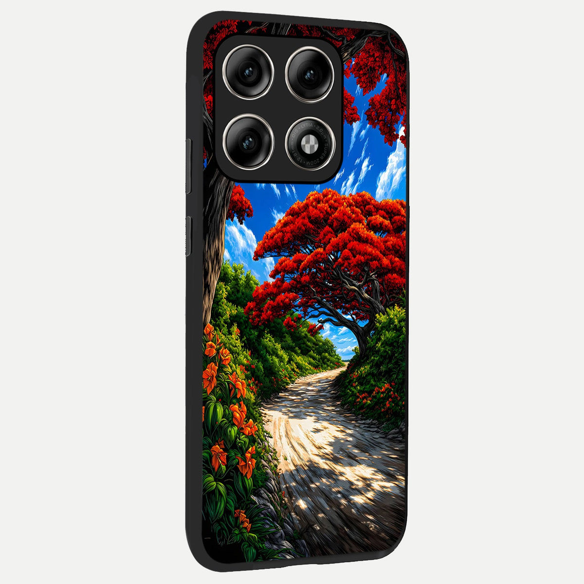  Red Trees Pathway back cover For Moto Edge 70 Pro slim fit glass case with vibrant aesthetic design