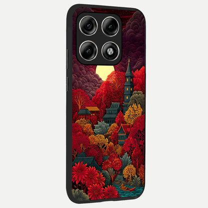  Scarlet Autumn Temple back cover For Moto Edge 70 Pro slim fit glass case with vibrant aesthetic design