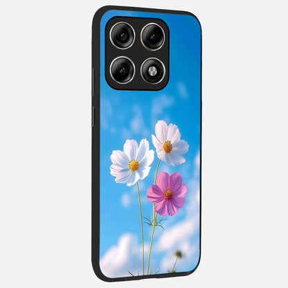 Tripple Flowers With Sky back cover For Moto Edge 70 Pro slim fit glass case with vibrant aesthetic design