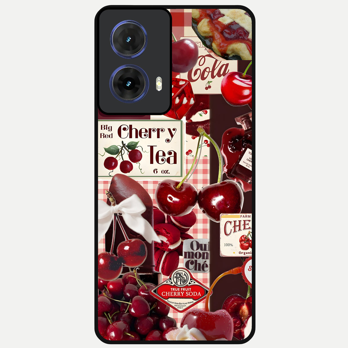  Aesthetic Cherry Tea Glass Case For Moto G85 back cover – full design glossy printed glass finish