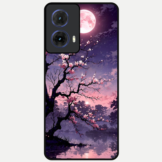 Blossom Pink Moon Glass Case For Moto G85 back cover – full design glossy printed glass finish