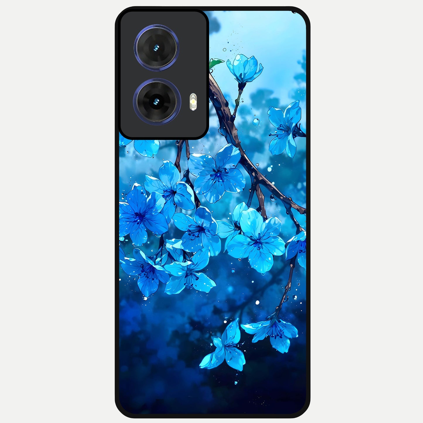  Blue Blossoms Branch Glass Case For Moto G85 back cover – full design glossy printed glass finish