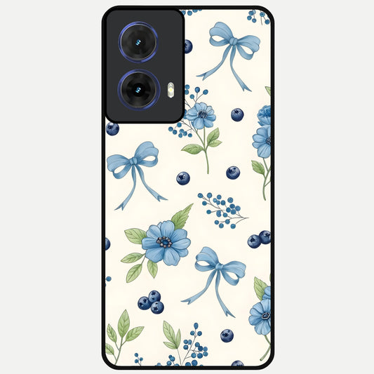  Blue Flower And Bow Glass Case For Moto G85 back cover – full design glossy printed glass finish
