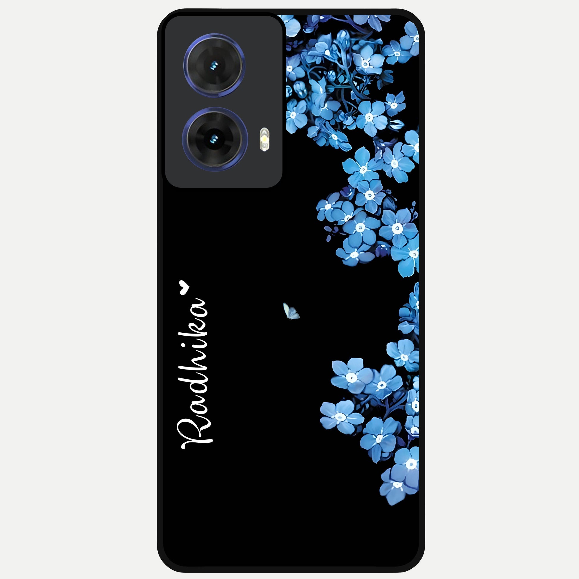  Blue Petal Dream Custom Name Glass Case For Moto G85 back cover – full design glossy printed glass finish