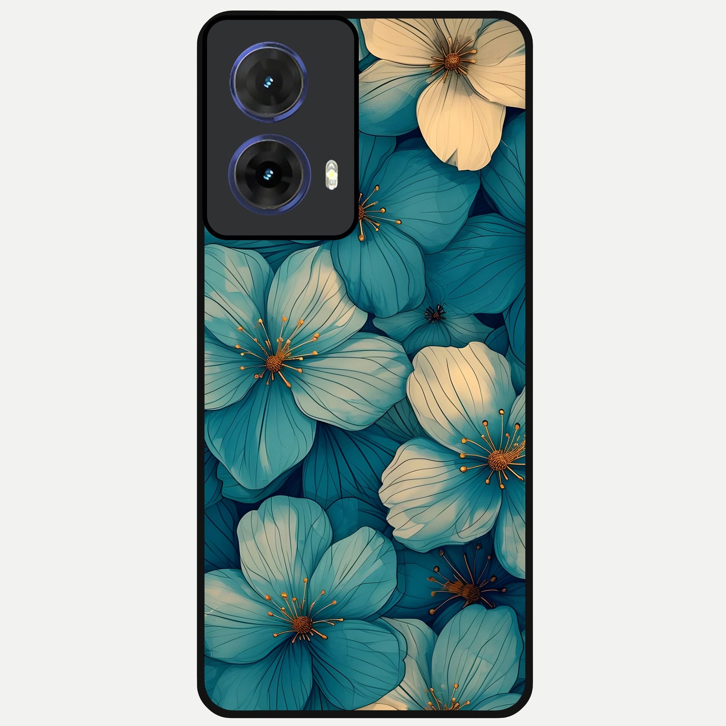  Blue Shade Floral Glass Case For Moto G85 back cover – full design glossy printed glass finish