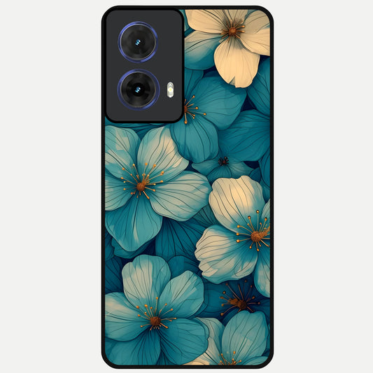  Blue Shade Floral Glass Case For Moto G85 back cover – full design glossy printed glass finish