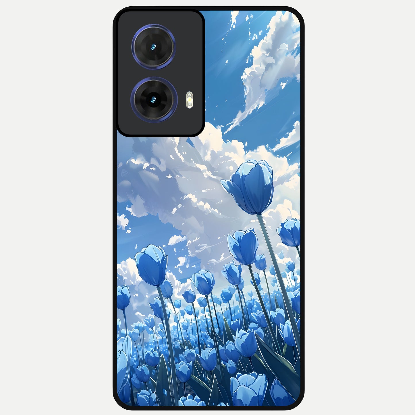  Blue Tulip Clouds Glass Case For Moto G85 back cover – full design glossy printed glass finish