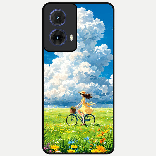  Breezy Meadow Ride Glass Case For Moto G85 back cover – full design glossy printed glass finish