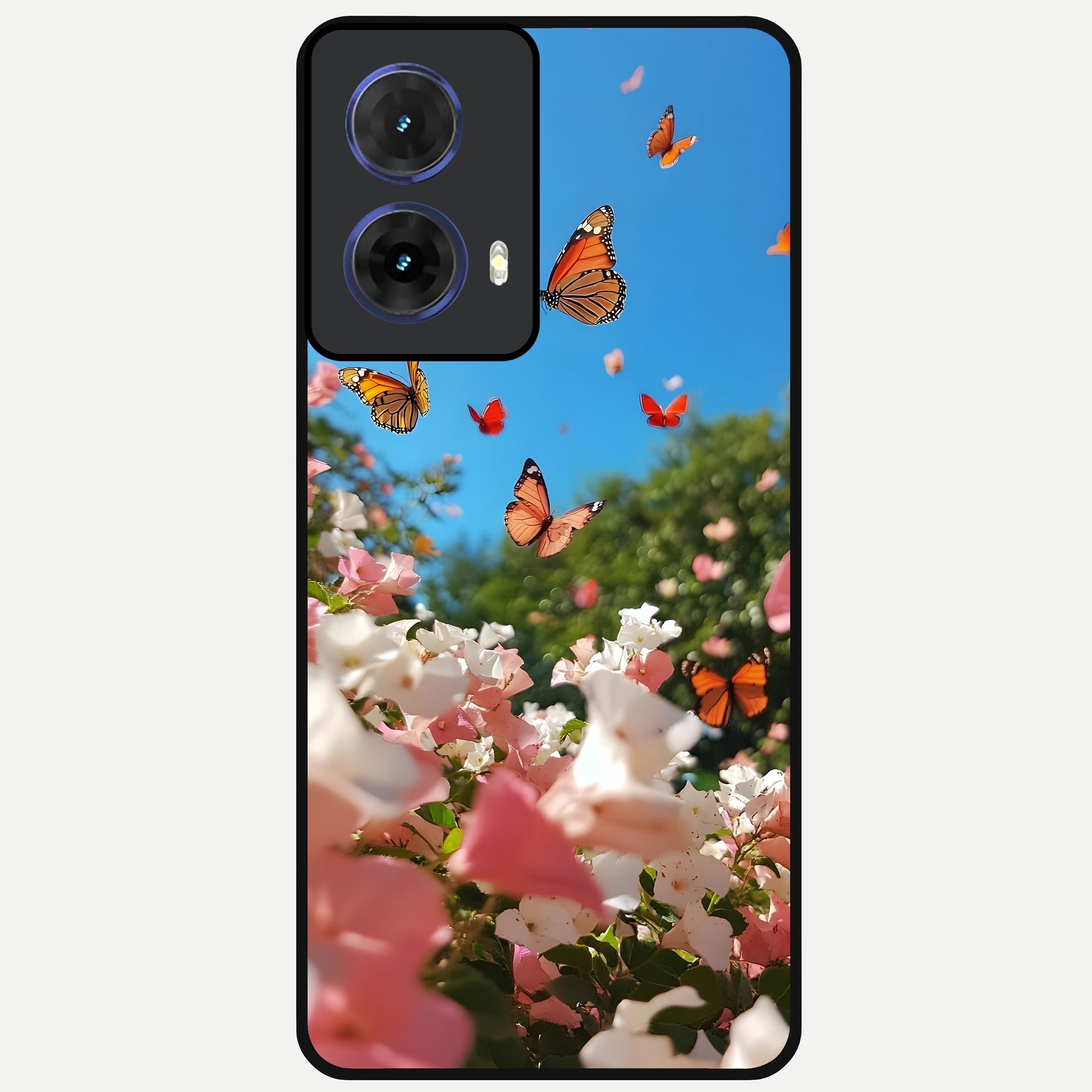  Butterflies In Bloom Sky Glass Case For Moto G85 back cover – full design glossy printed glass finish