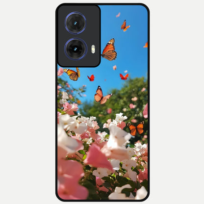  Butterflies In Bloom Sky Glass Case For Moto G85 back cover – full design glossy printed glass finish