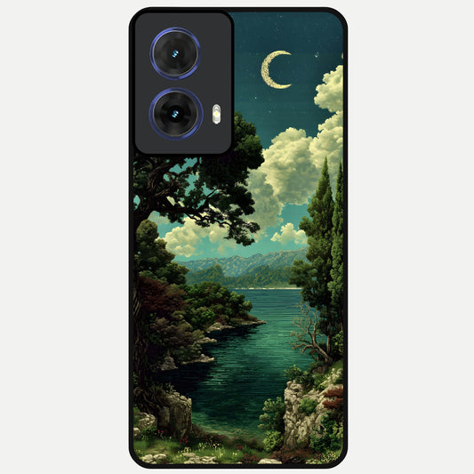  Celestial Lake Peace Glass Case For Moto G85 back cover – full design glossy printed glass finish